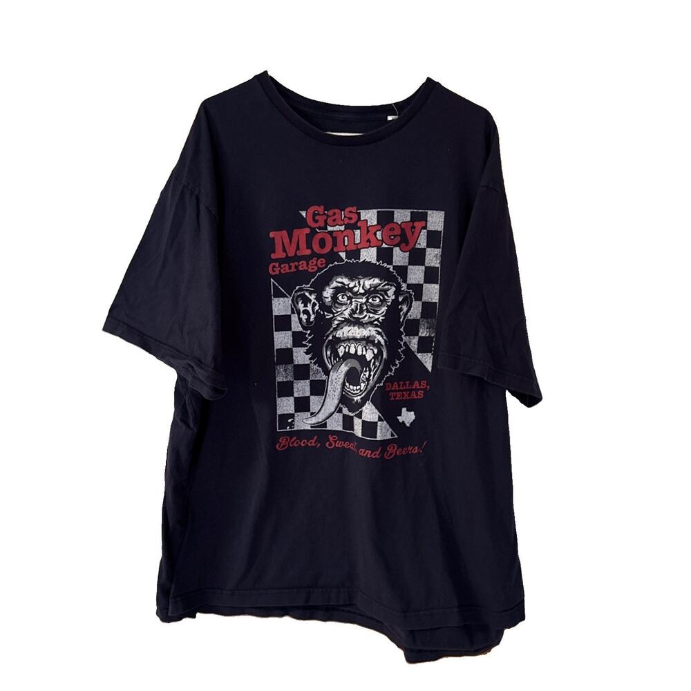Gas Monkey Garage t-shirt Men's Checkered Flag Licensed Tee Blue 4XL